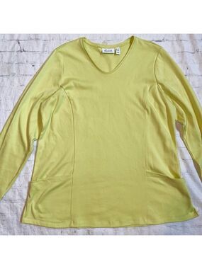 EUC Women’s Large D & Co Essentials LS Tunic w/Pockets Chartreuse